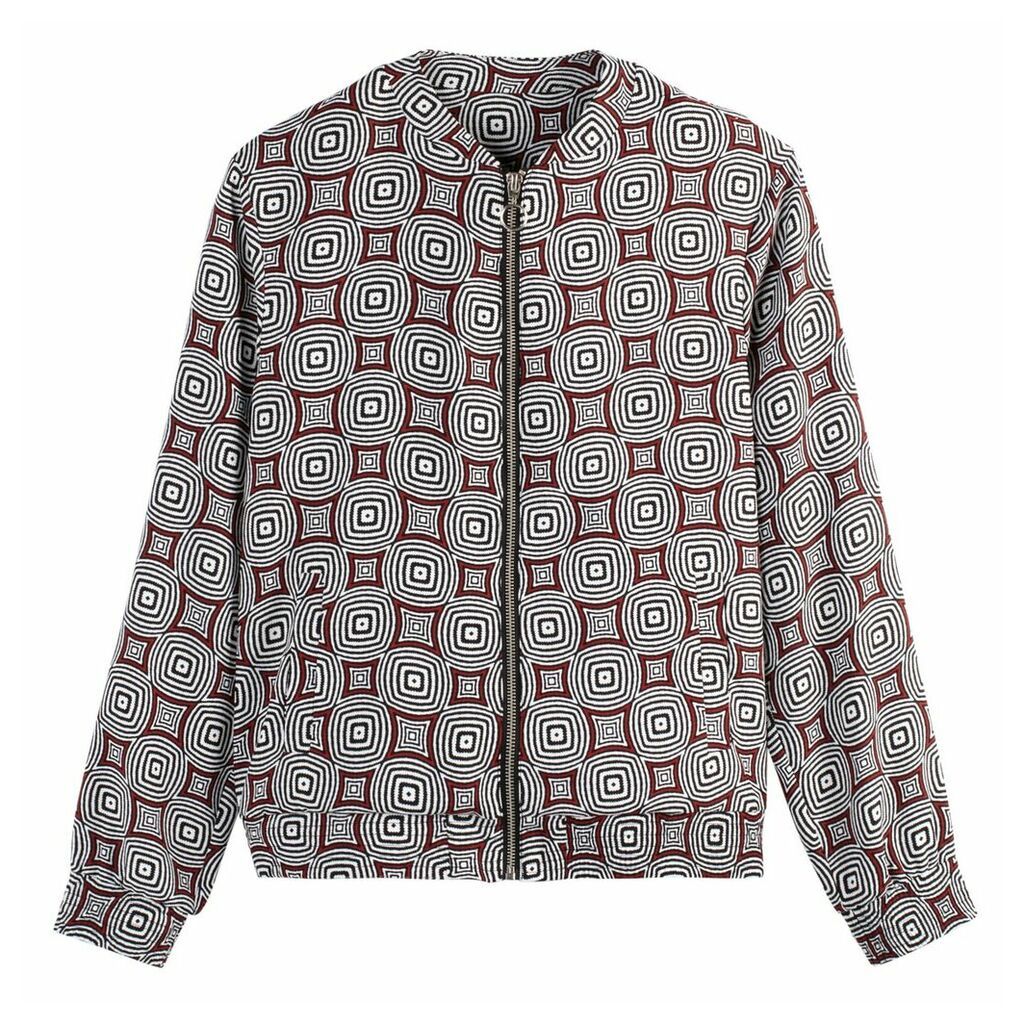 Collarless Bomber Jacket in Graphic Tribal Print