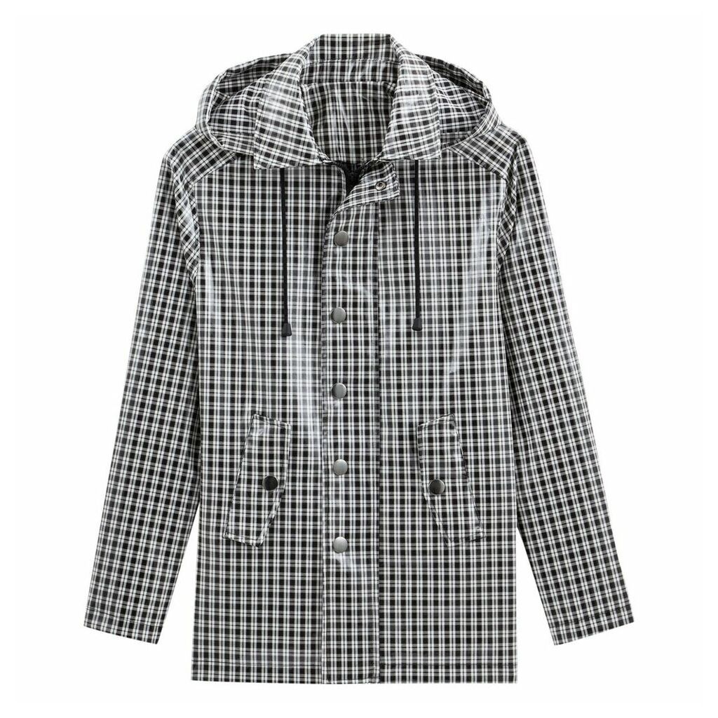 Checked Hooded Raincoat with Pockets