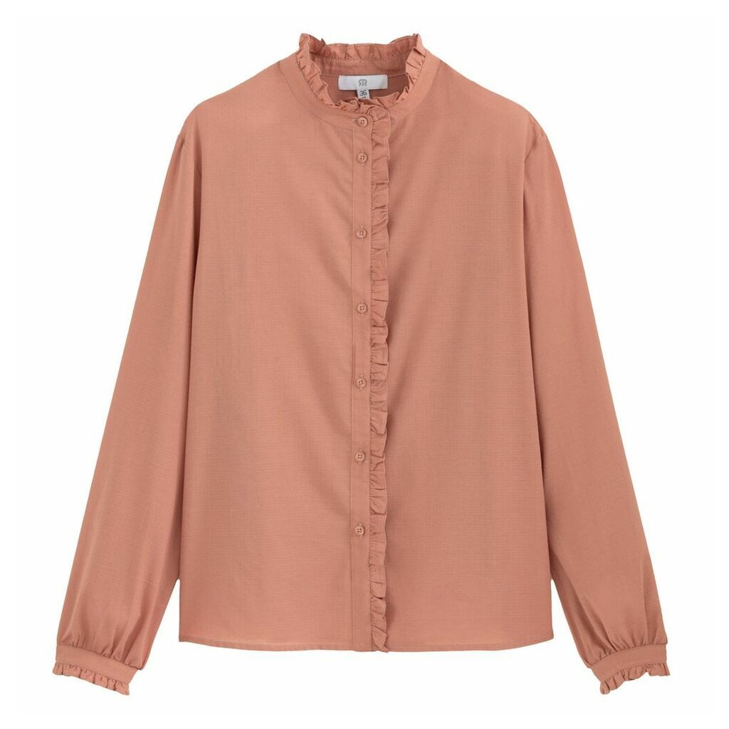 Cotton Ruffled-Neck Shirt with Long Sleeves
