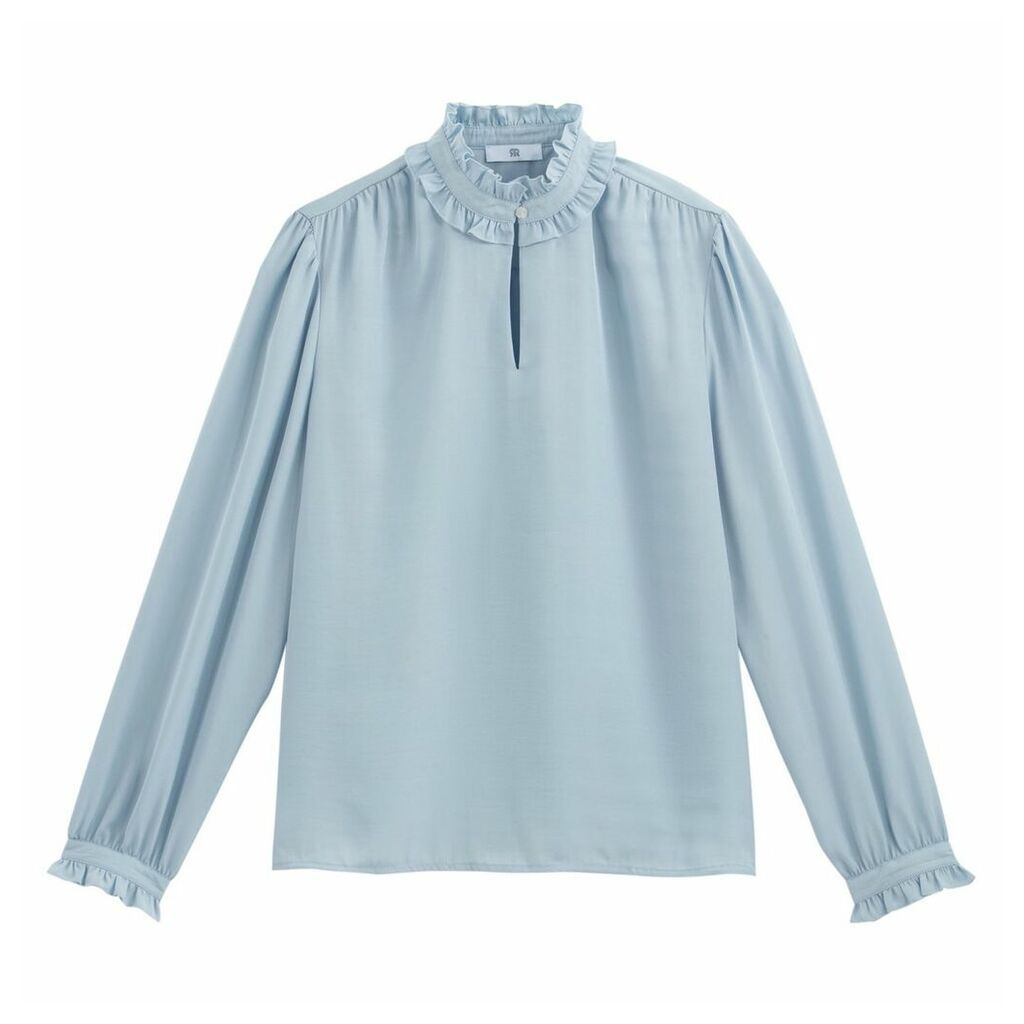 Ruffled High-Neck Blouse with Long Sleeves