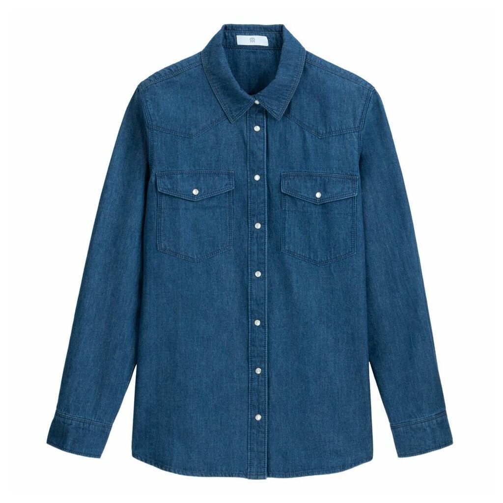 Denim Long-Sleeved Shirt with Pockets