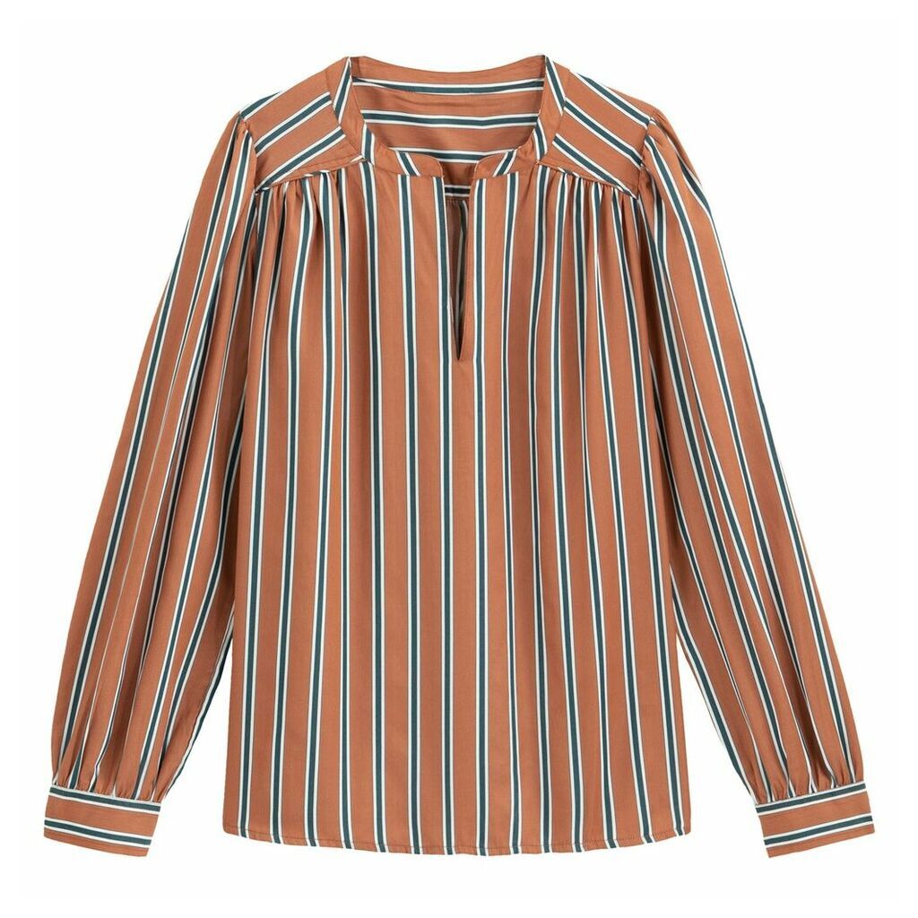 Striped Long-Sleeved Blouse with V-Neck