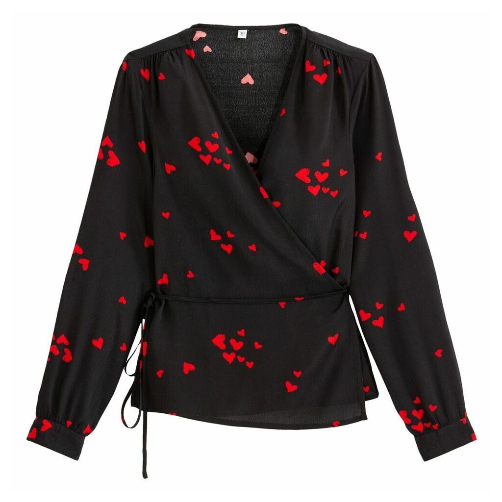 Wrapover Blouse with Printed Hearts