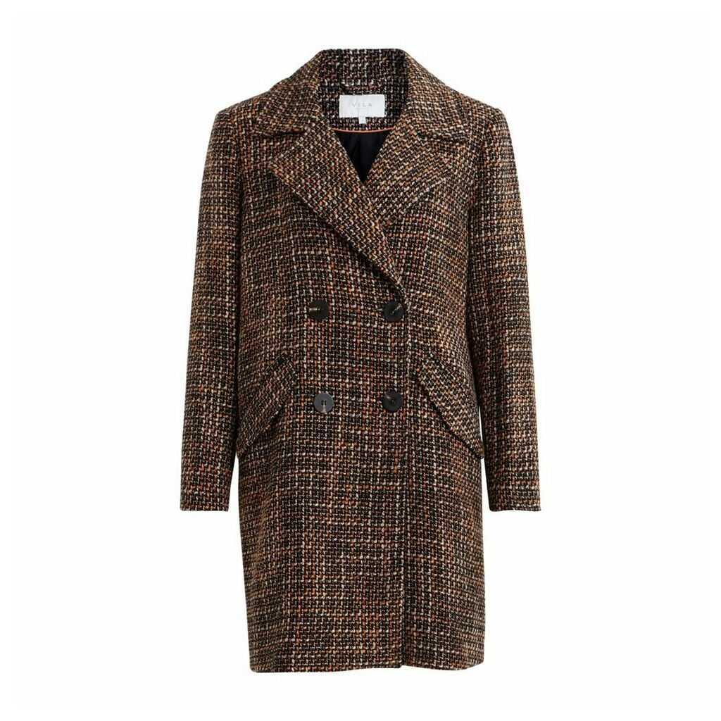 Double-Breasted Jacquard Coat with Pockets
