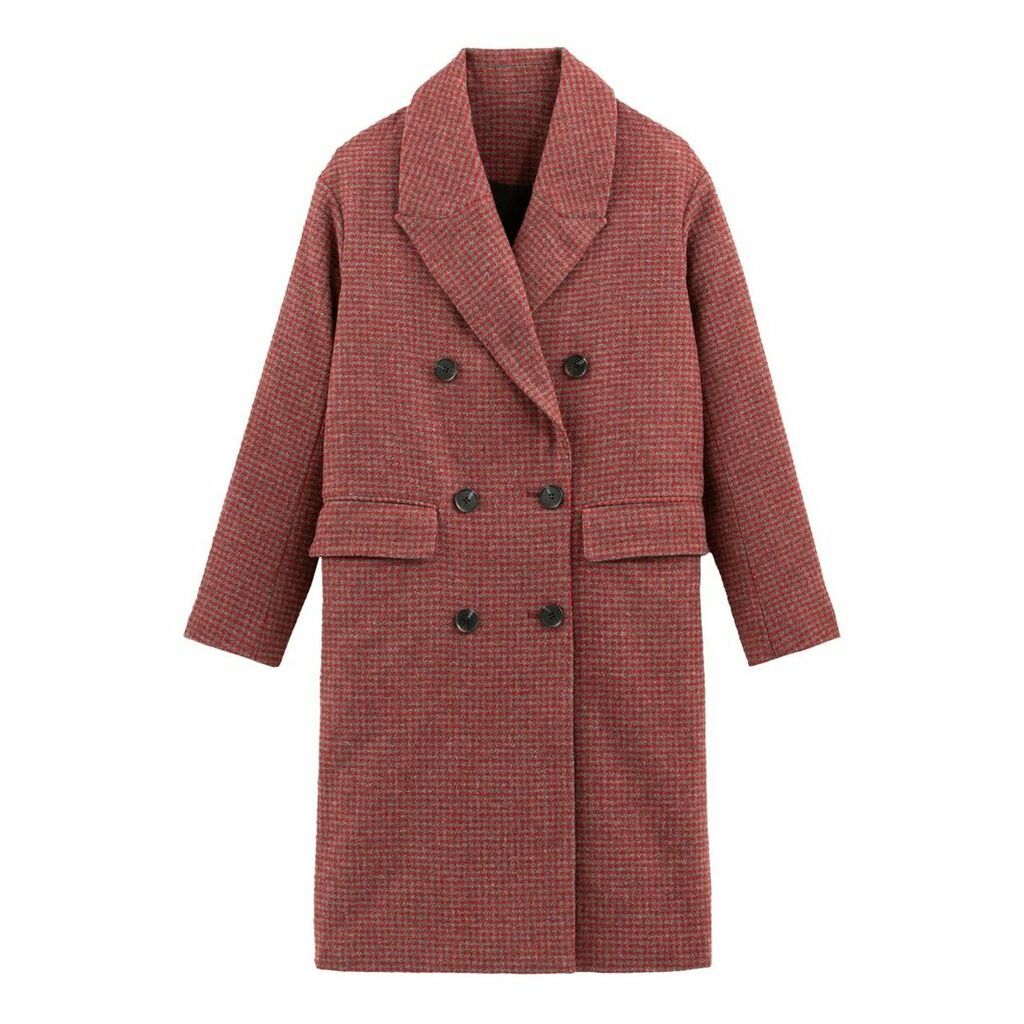 Checked Wool Mix Coat with Double-Breasted Buttons and Pockets