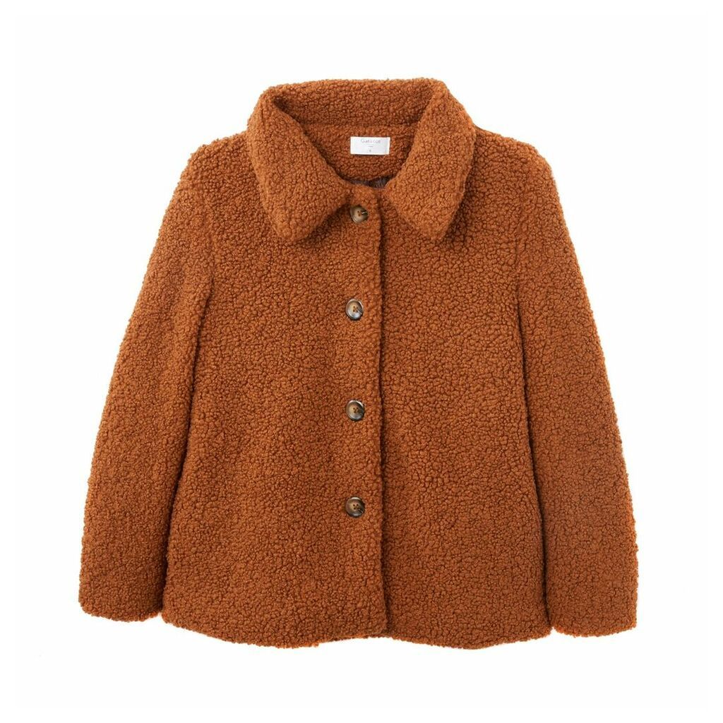 Caprice Cropped Buttoned Coat in Teddy Faux Fur