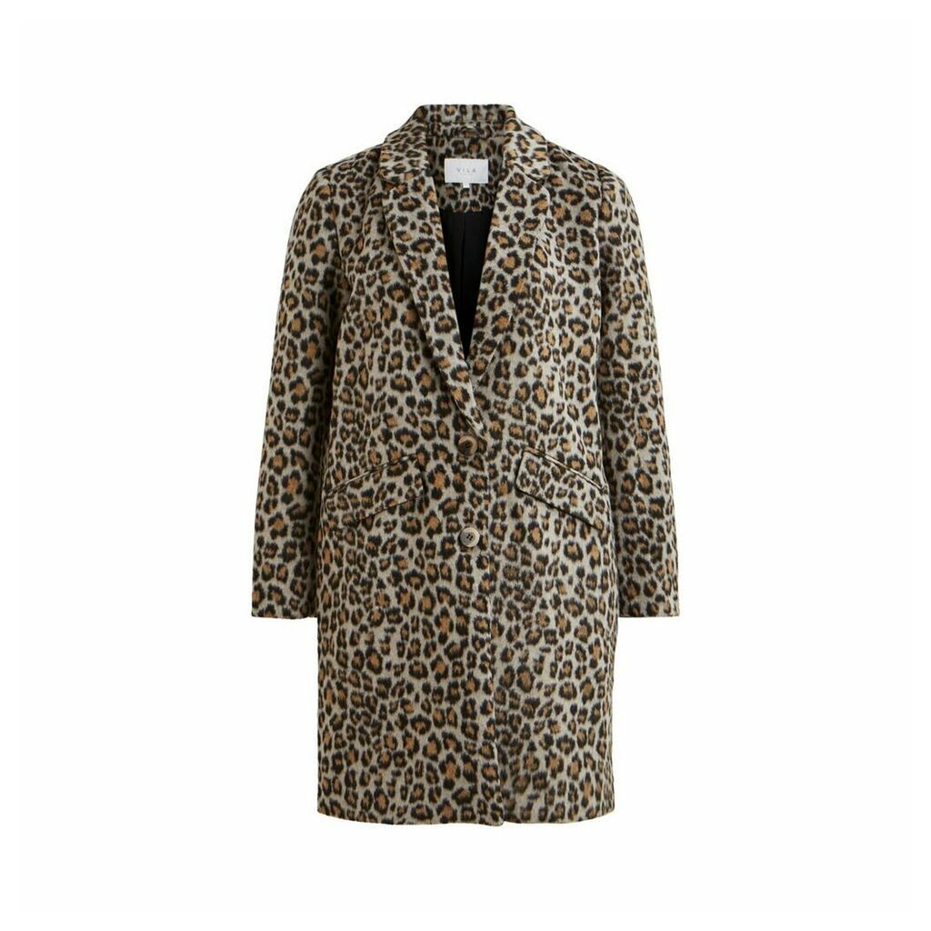Straight Cut Single-Breasted Jacket in Leopard Print with Pockets