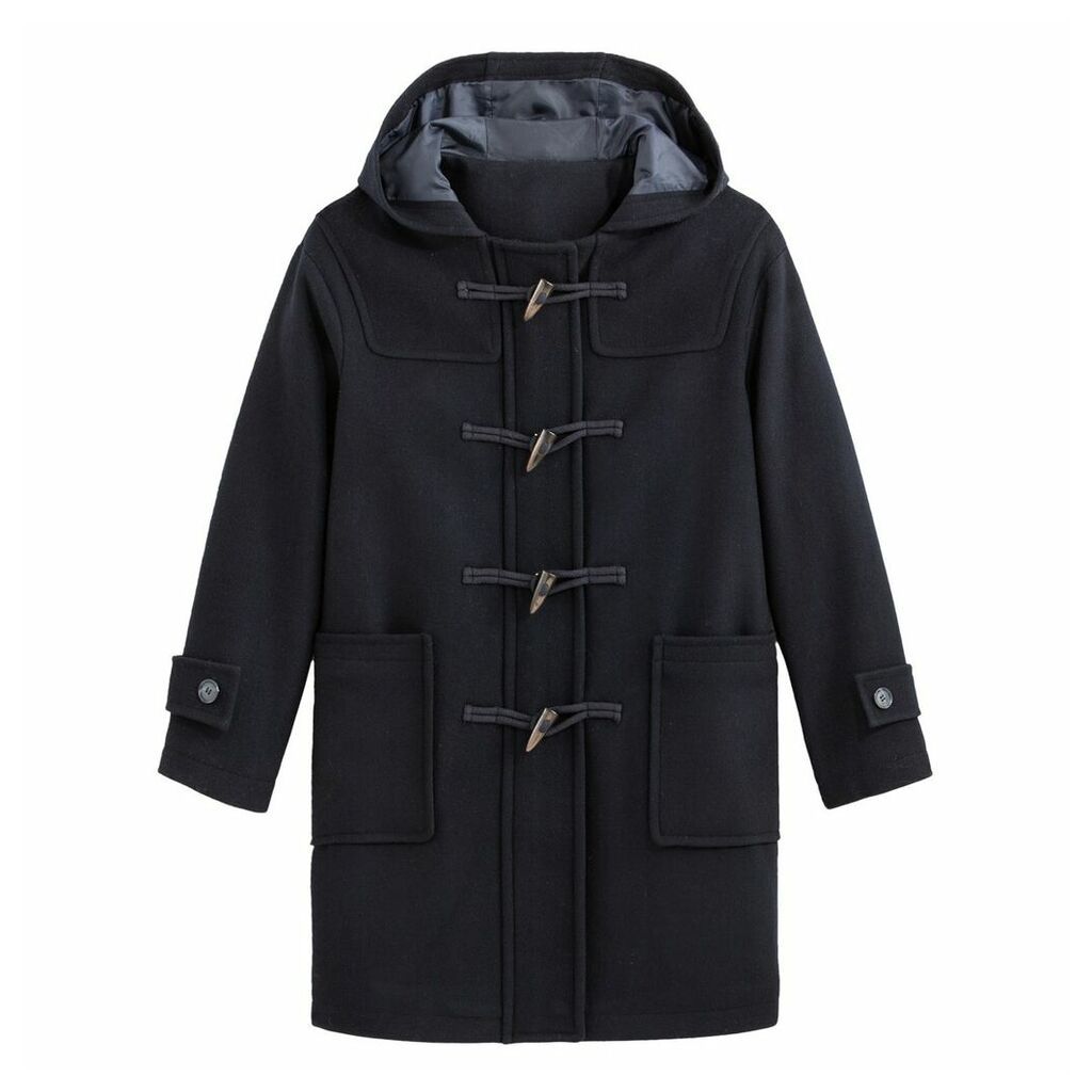 Wool Mix Duffle Coat with Hood and Pockets