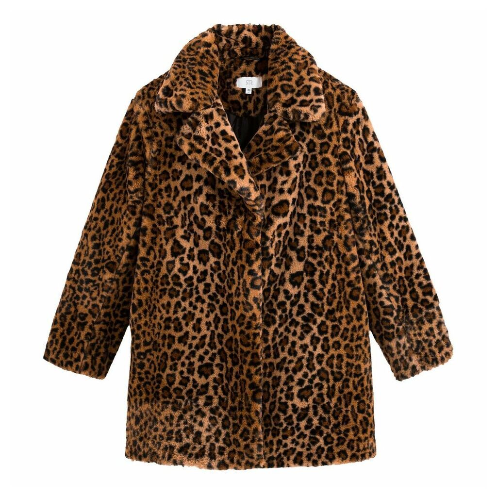 Faux Leopard Fur Coat with Pockets