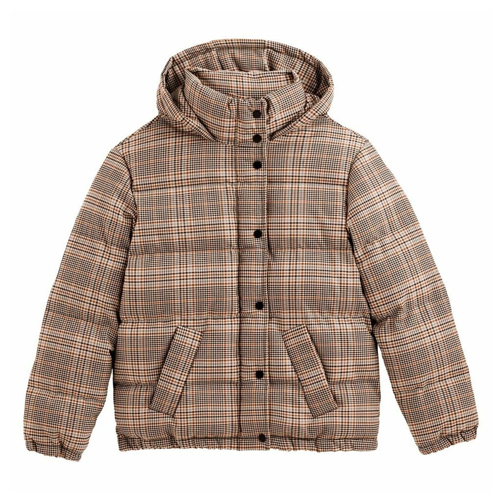 Checked Padded Puffer Jacket with Hood and Pockets