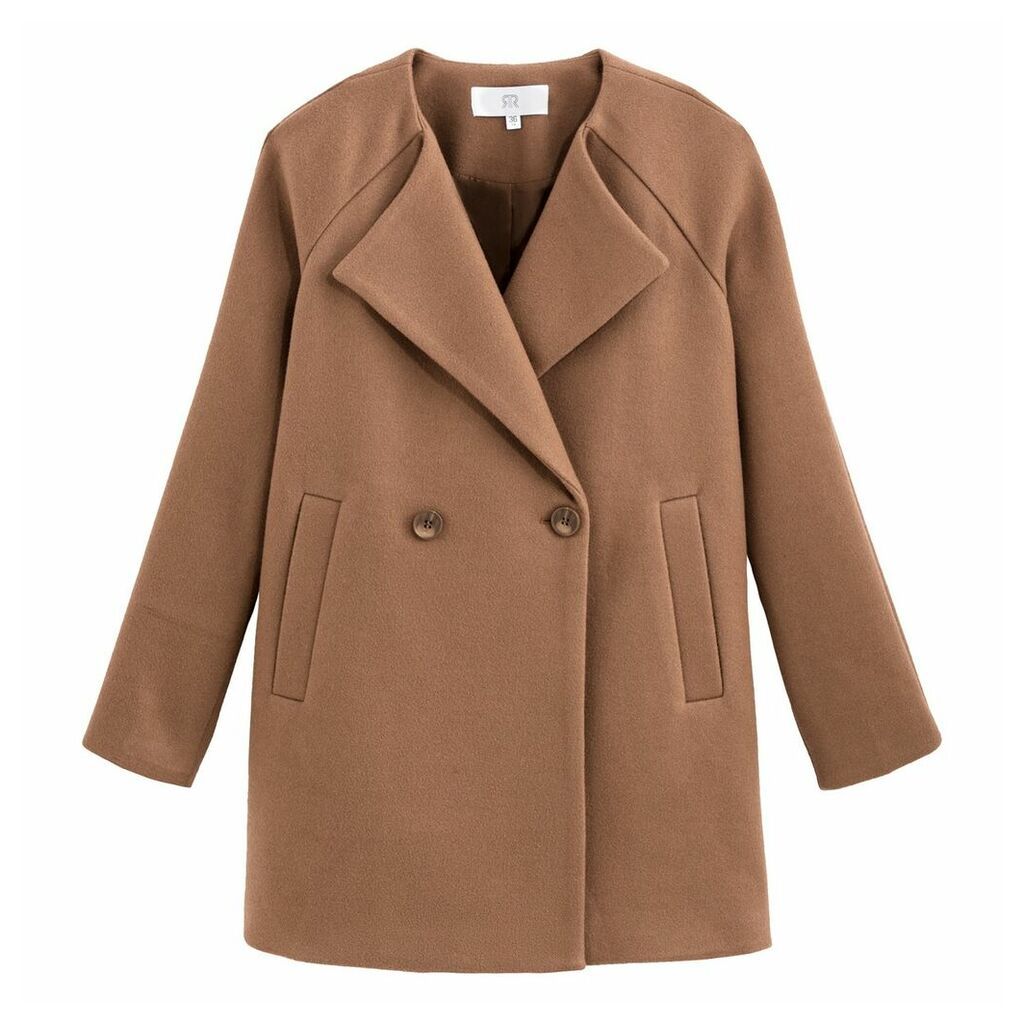 Straight Cut Short Coat with Pockets and Double-Breasted Buttons