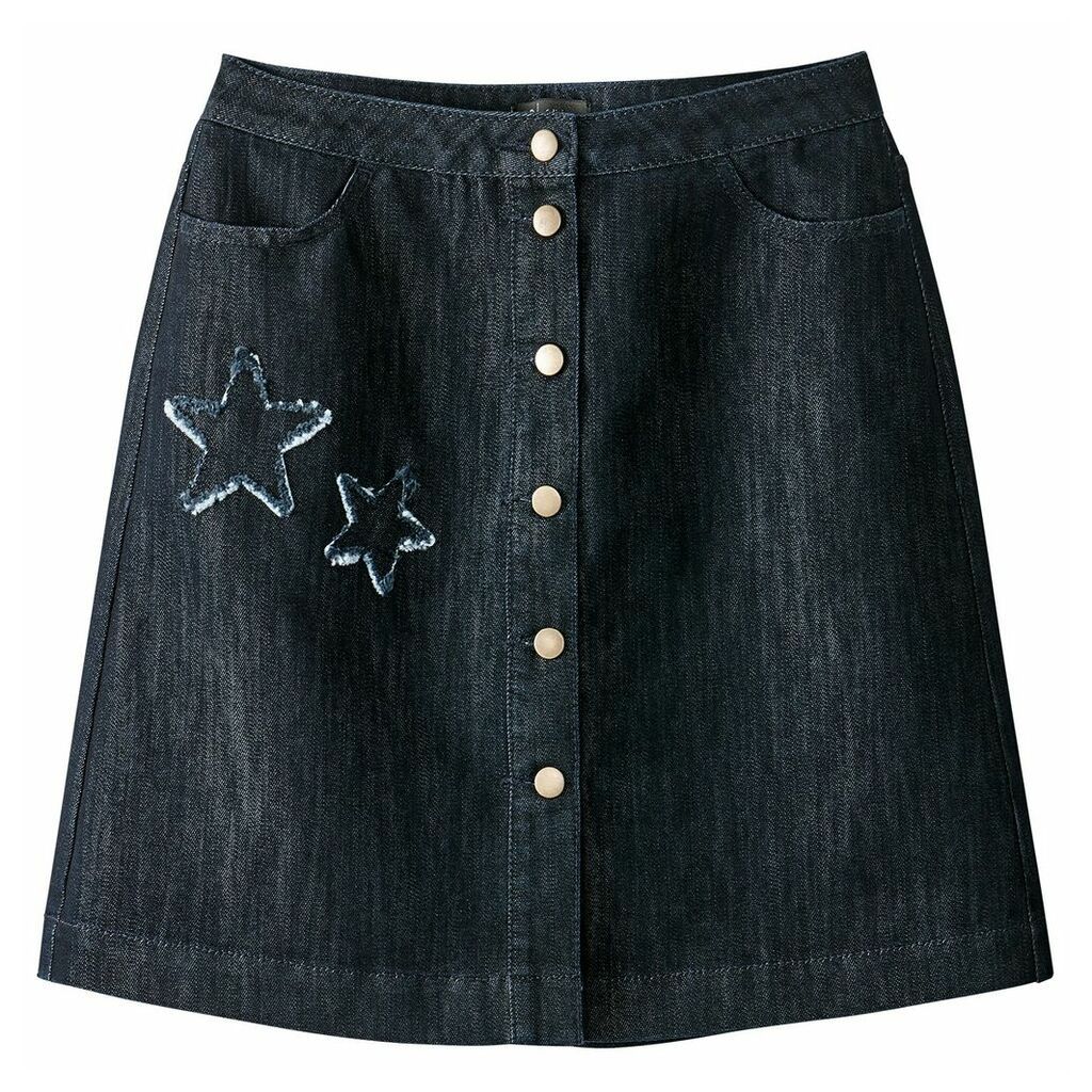 Denim Skirt with Embroidered Stars