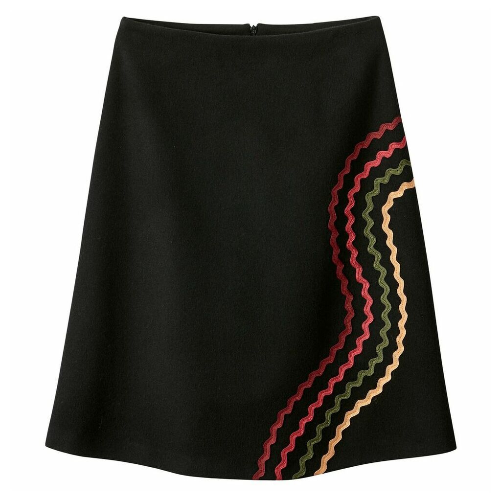 Embroidered Wool Blend Skirt