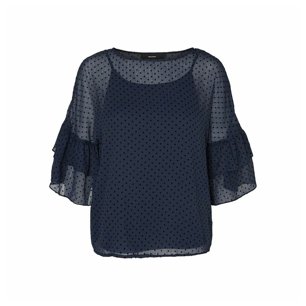 Polka Dot Tulle Blouse with Ruffles