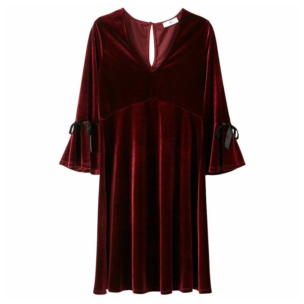 Velour Skater Dress with Tied Sleeves