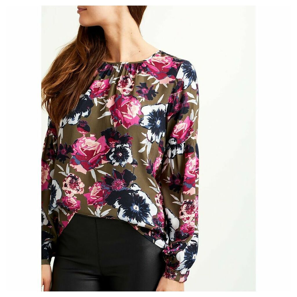 Printed Long-Sleeved Round Neck Blouse