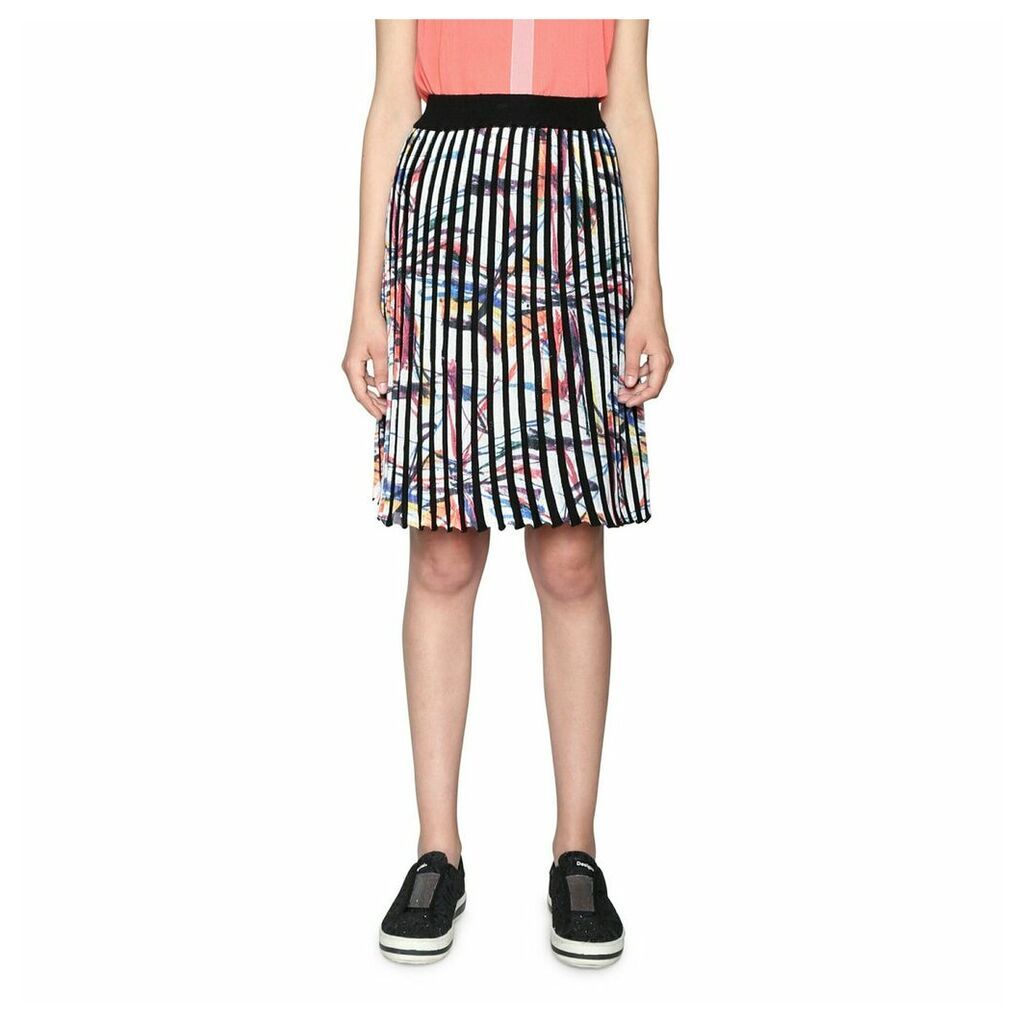 Pleated Graphic Print Midi Skirt
