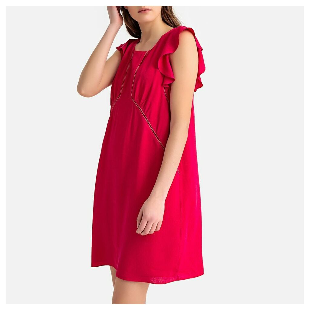 Ruffled Shift Dress with Ladderstitch Detail