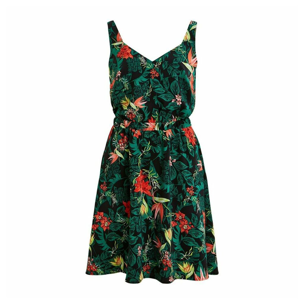 Vilaia Floral Print Flared Dress with Sweetheart Neck