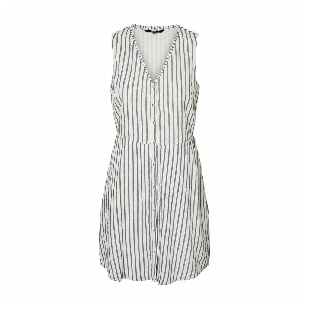 Coco Button-Through Dress in Striped Cotton/Linen