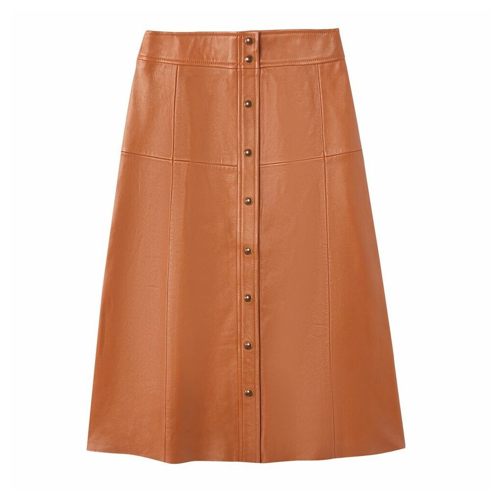 Leather Button Down Midi Skirt