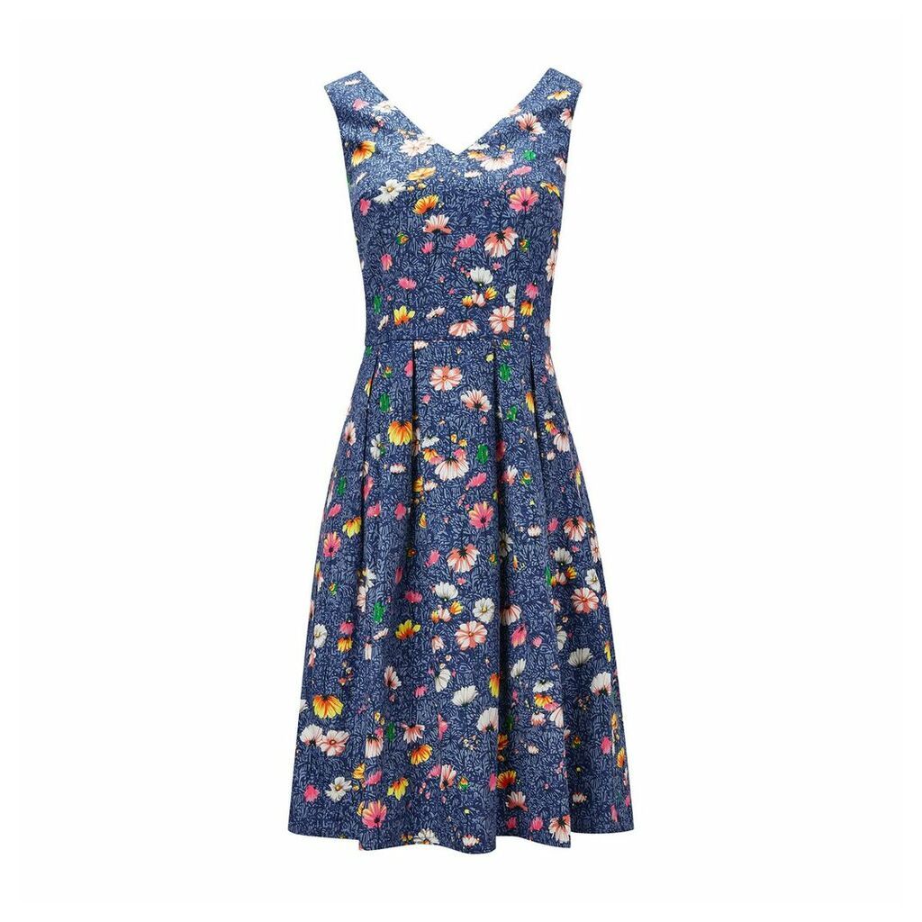 Flared Sleeveless Dress in Floral Print Cotton