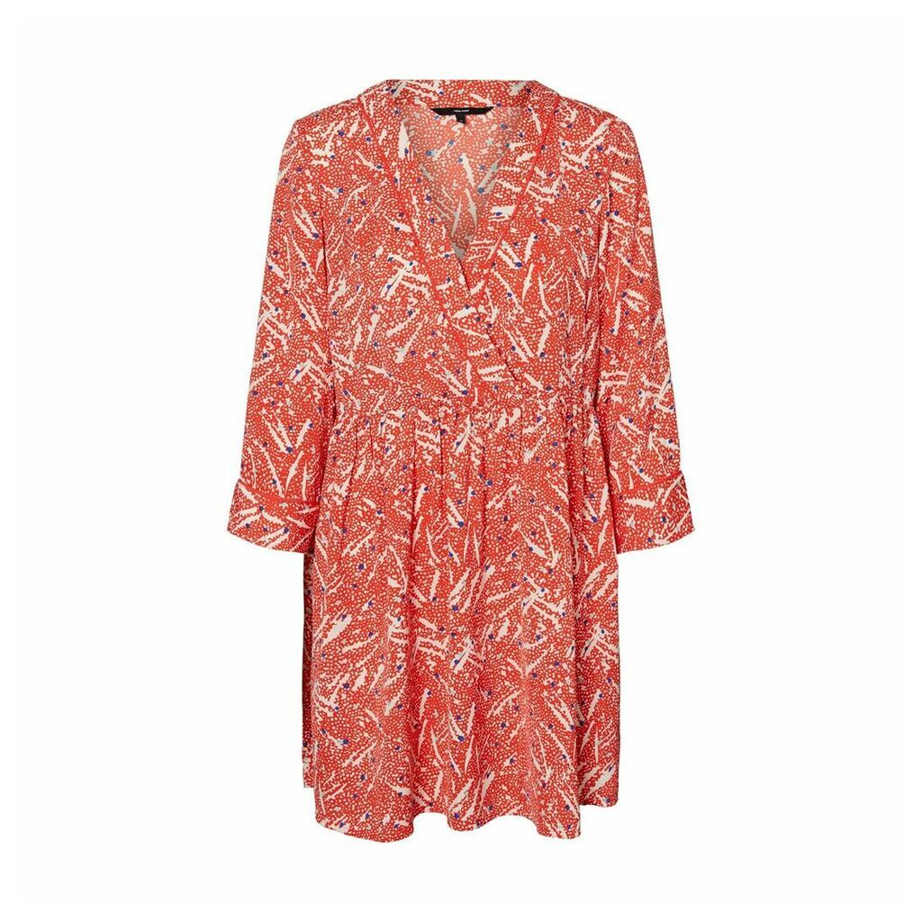 Flared Printed Wrapover Dress with Long Sleeves
