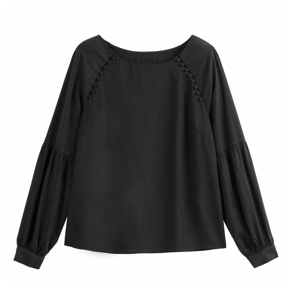 Puff Sleeved Round Neck Blouse with Buttons
