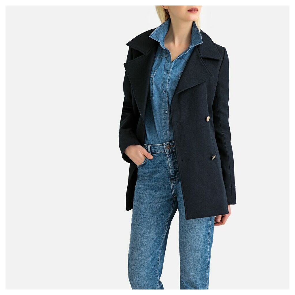 Cotton Double-Breasted Pea Coat with Pockets