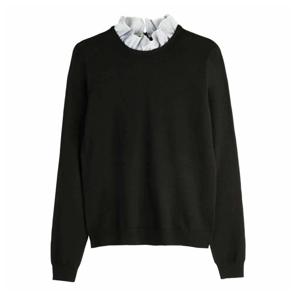 Dual Fabric Jumper with Ruffled Striped Collar