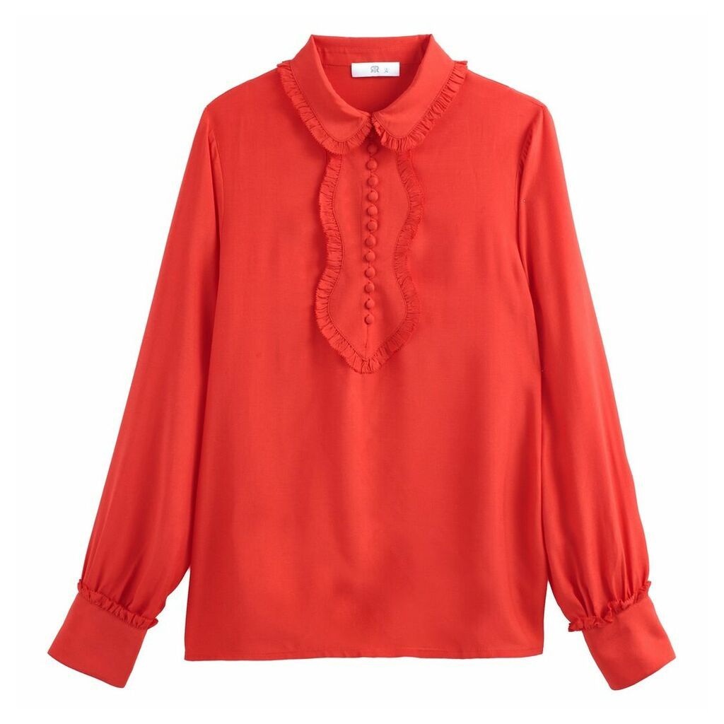 Ruffled Buttoned Blouse with Gathered Sleeves