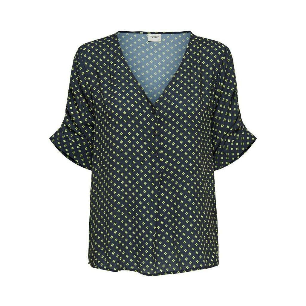 Printed V-Neck Blouse with 3/4 Length Sleeves