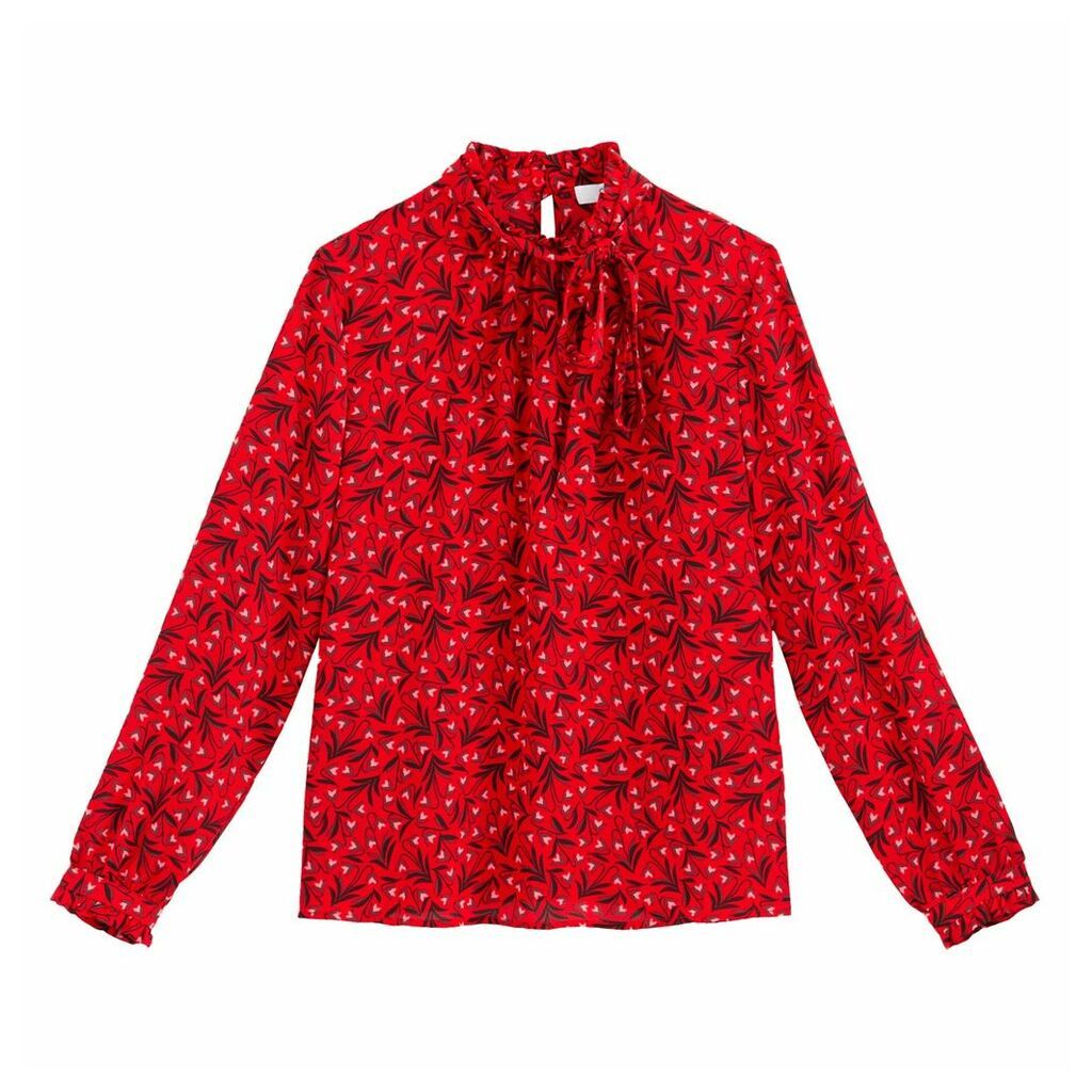 Floral Print Pussy-Bow Blouse with Long Sleeves