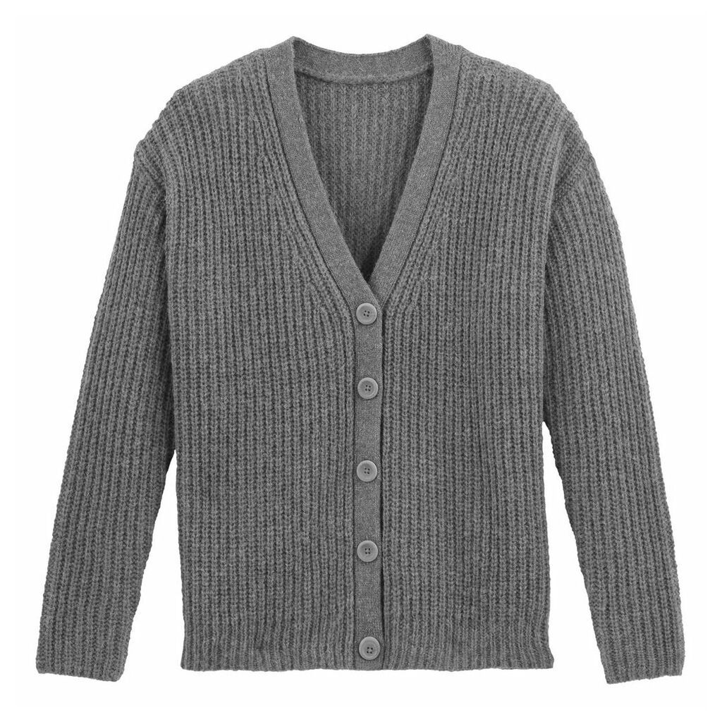Buttoned Ribbed Chunky Knit Cardigan