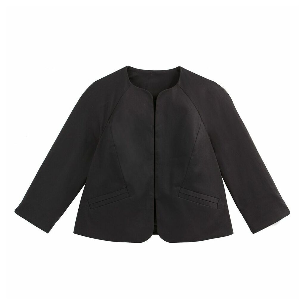 Cropped Fitted Collarless Jacket in Stretch Cotton
