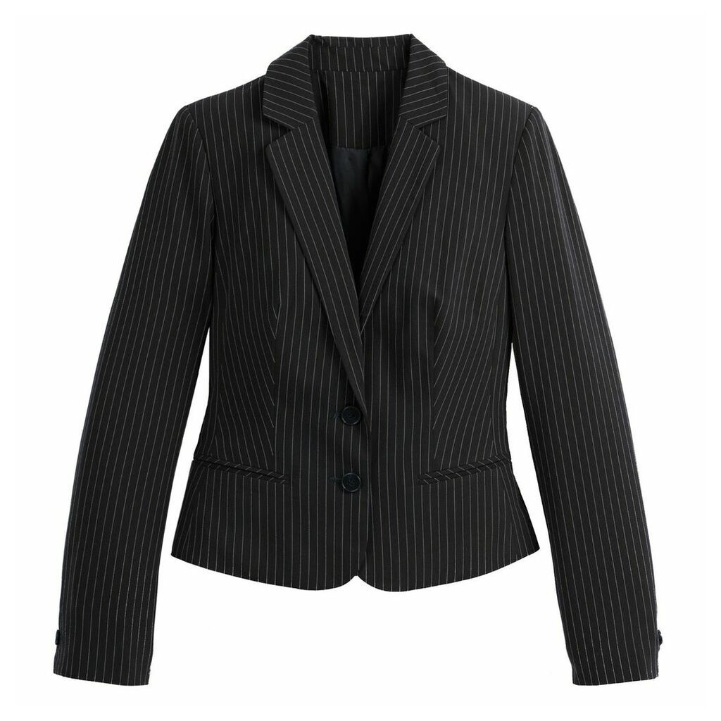 Fitted Single-Breasted Blazer in Tennis Stripe Print