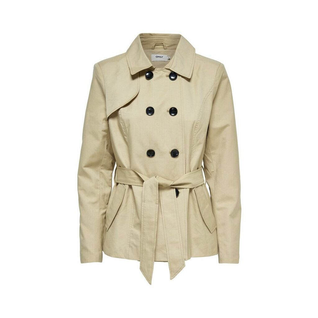 Short Double-Breasted Trench Coat in Cotton Mix