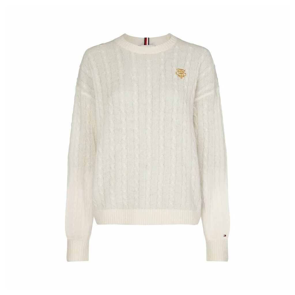 Cable Knit Crew-Neck Jumper in Wool Mix
