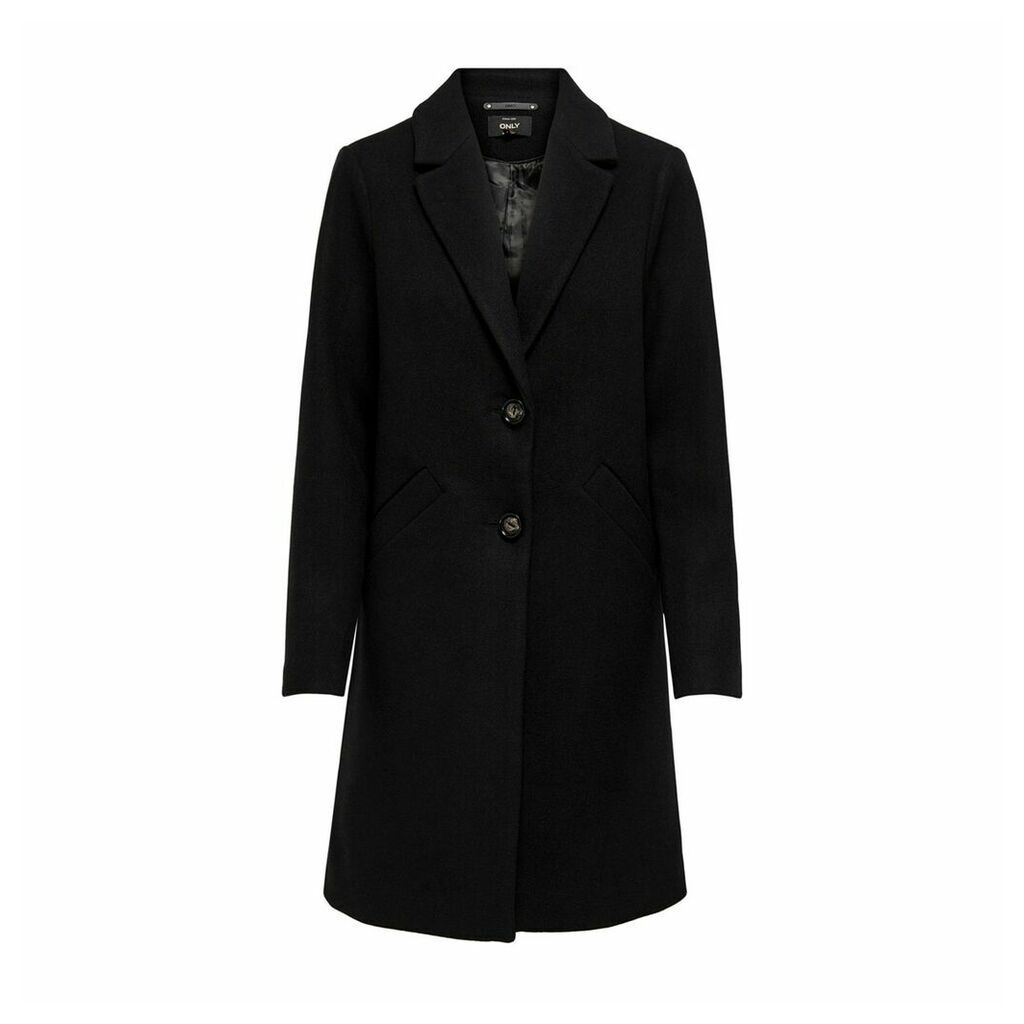 Long Straight Tailored Collar Coat with Single-Breasted Buttons