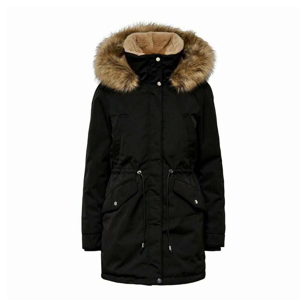 Long Faux Fur Hooded Parka with Pockets
