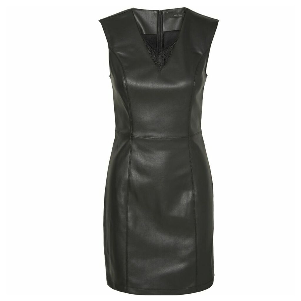 Faux Leather Bodycon Dress with Lace Detail