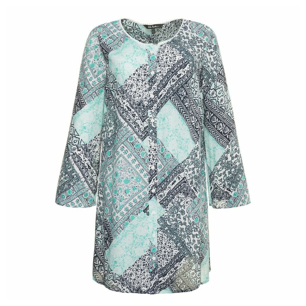 Floral Print Straight Cut Round Neck Tunic with 3/4 Length Sleeves