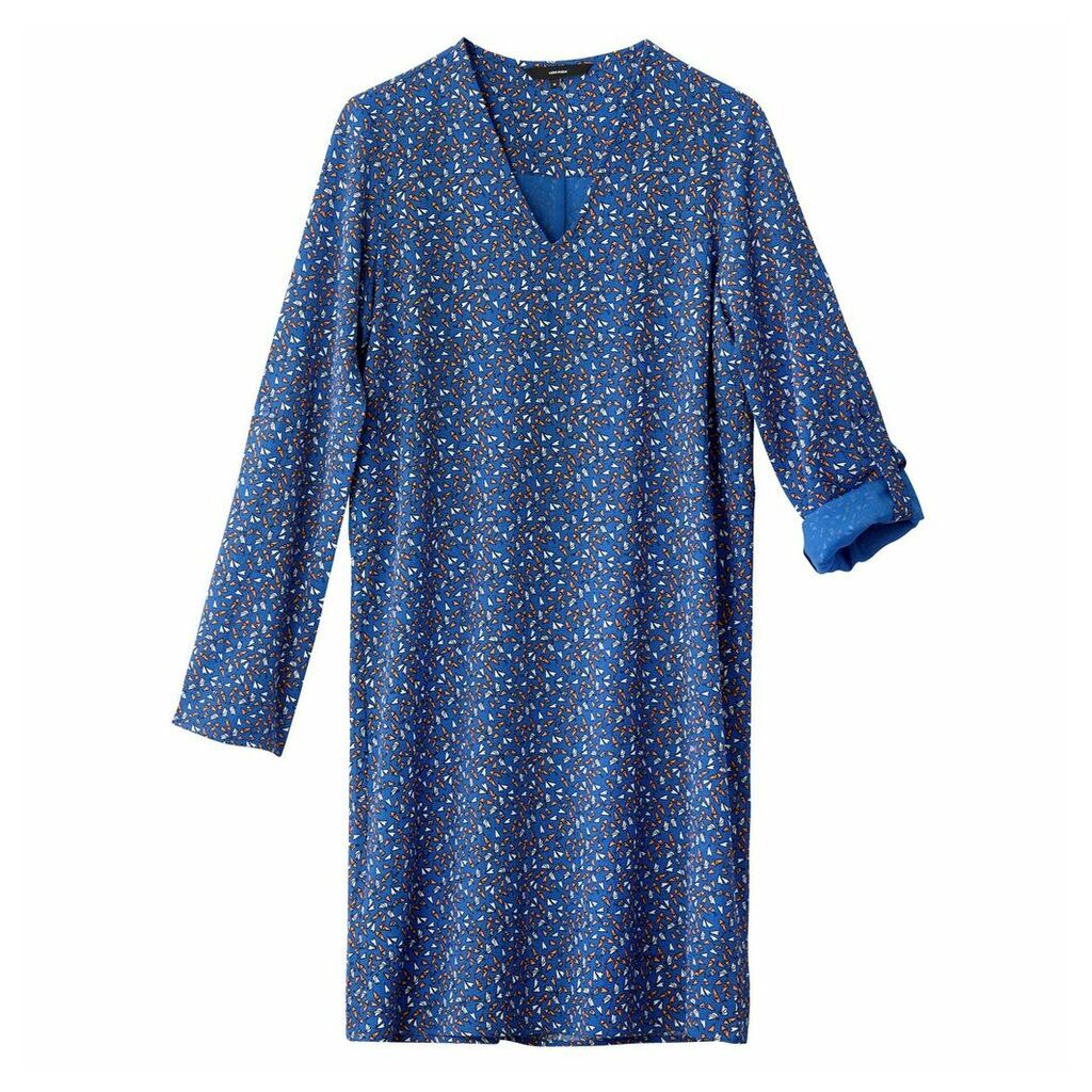 Short Printed Shift Dress with 3/4 Length Sleeves