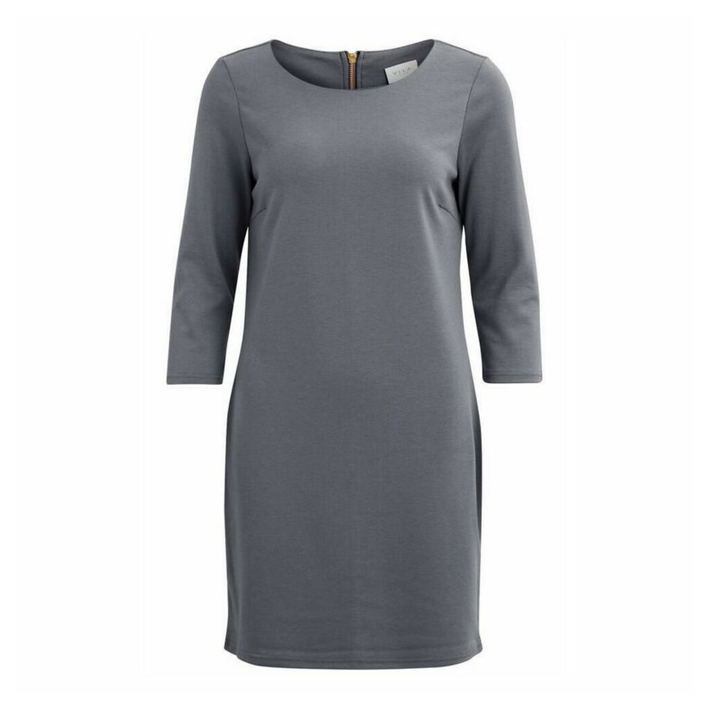 Straight Dress with Zipped Back and 3/4 Length Sleeves