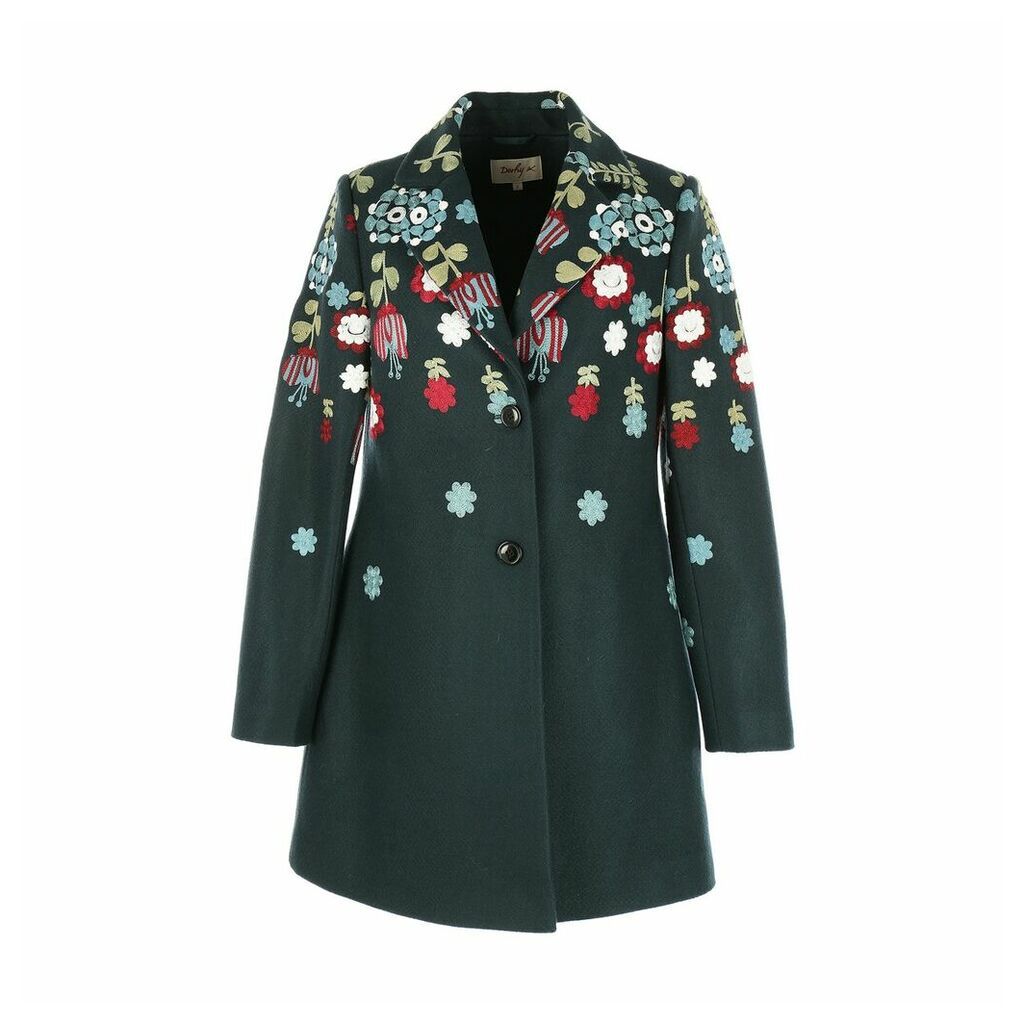 Mid-Length Coat with Floral Embroidery