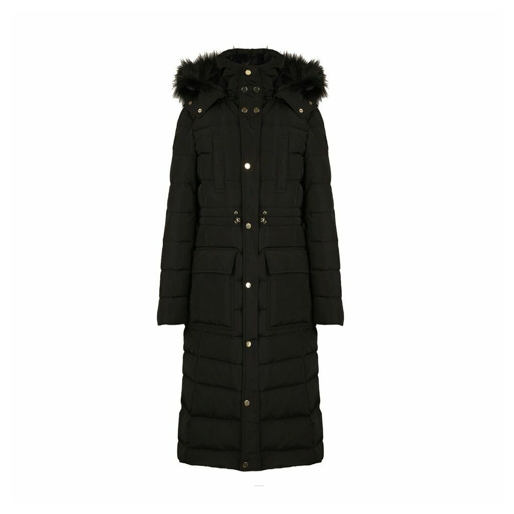 Long Padded Jacket with Faux Fur Hood