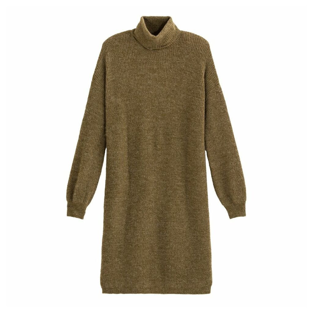 Short Shift Jumper Dress with Turtleneck and Long Sleeves
