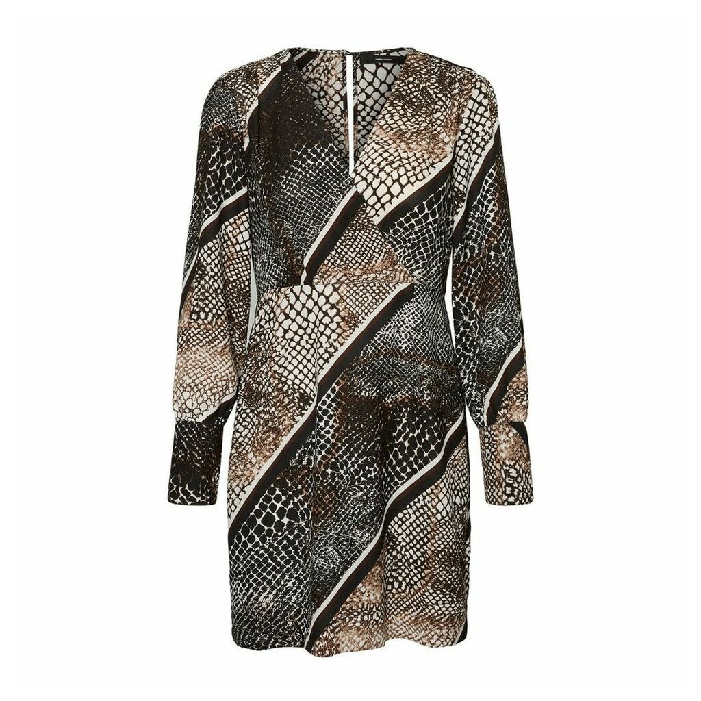 Snake Print Shift Dress with Long Sleeves