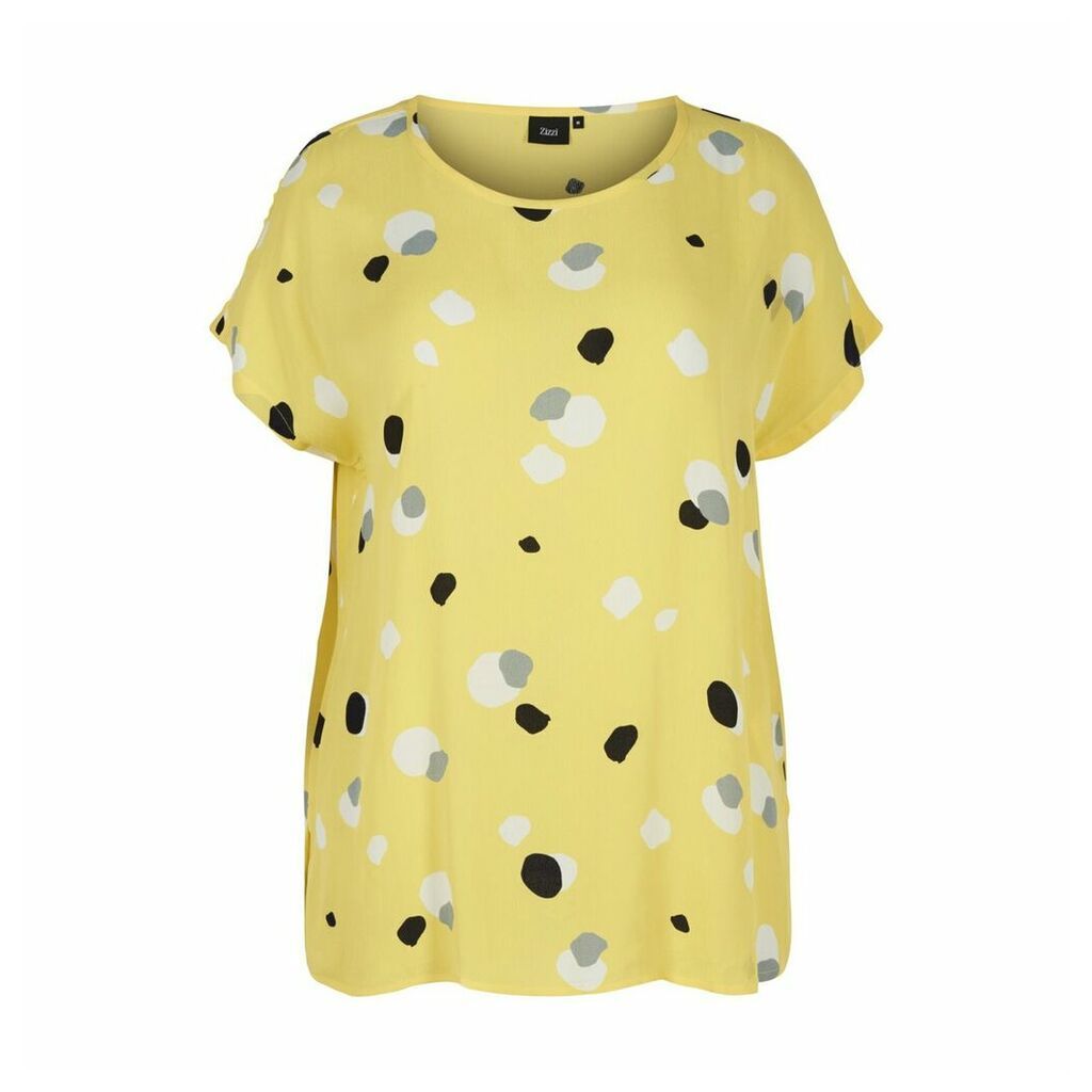 Graphic Print Round Neck Short-Sleeved  Blouse