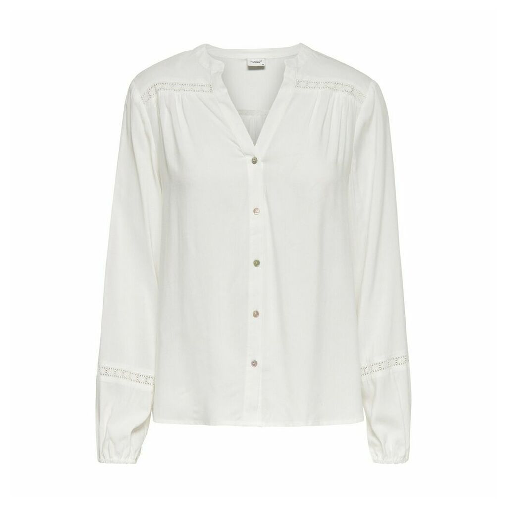Embroidered Gathered Blouse with V-Neck